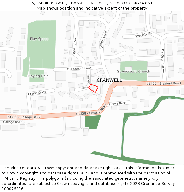 5, FARRIERS GATE, CRANWELL VILLAGE, SLEAFORD, NG34 8NT: Location map and indicative extent of plot