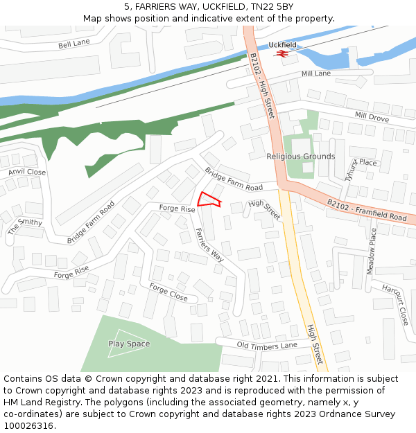 5, FARRIERS WAY, UCKFIELD, TN22 5BY: Location map and indicative extent of plot