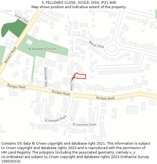 5, FELLOWES CLOSE, SCOLE, DISS, IP21 4HE: Location map and indicative extent of plot