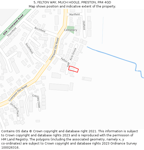 5, FELTON WAY, MUCH HOOLE, PRESTON, PR4 4GD: Location map and indicative extent of plot