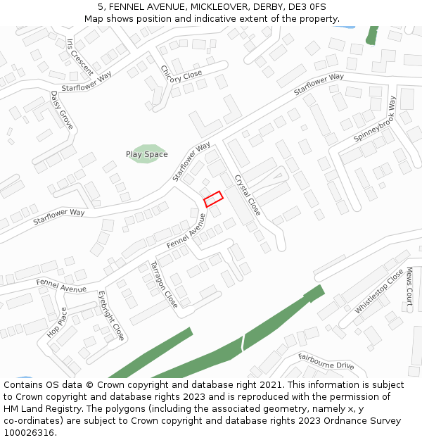 5, FENNEL AVENUE, MICKLEOVER, DERBY, DE3 0FS: Location map and indicative extent of plot