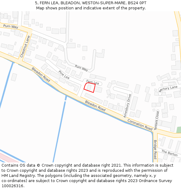5, FERN LEA, BLEADON, WESTON-SUPER-MARE, BS24 0PT: Location map and indicative extent of plot