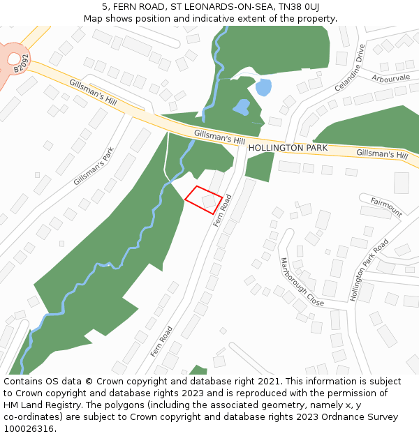 5, FERN ROAD, ST LEONARDS-ON-SEA, TN38 0UJ: Location map and indicative extent of plot