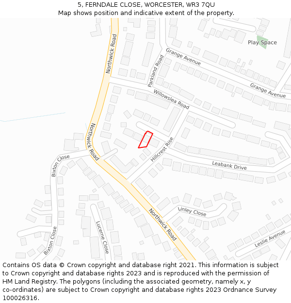 5, FERNDALE CLOSE, WORCESTER, WR3 7QU: Location map and indicative extent of plot