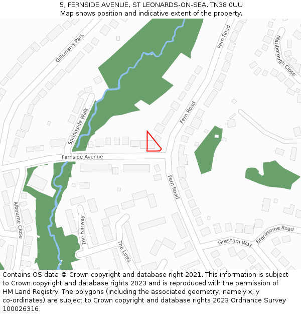 5, FERNSIDE AVENUE, ST LEONARDS-ON-SEA, TN38 0UU: Location map and indicative extent of plot