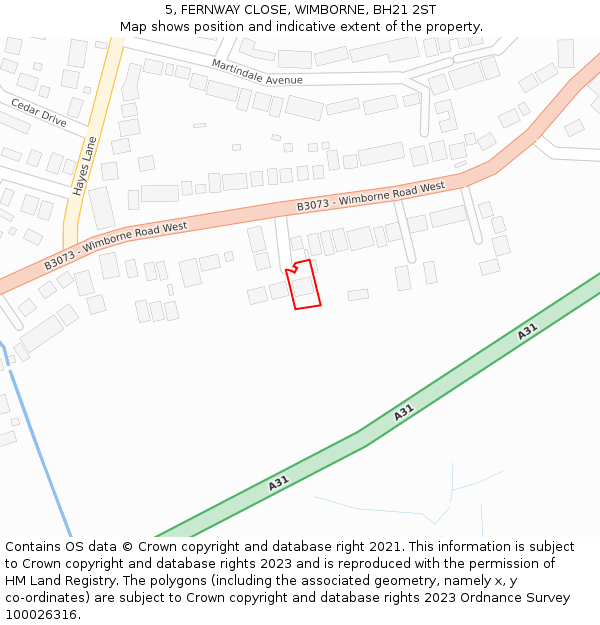 5, FERNWAY CLOSE, WIMBORNE, BH21 2ST: Location map and indicative extent of plot