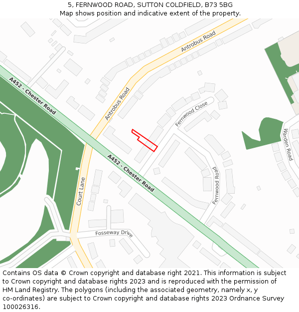 5, FERNWOOD ROAD, SUTTON COLDFIELD, B73 5BG: Location map and indicative extent of plot