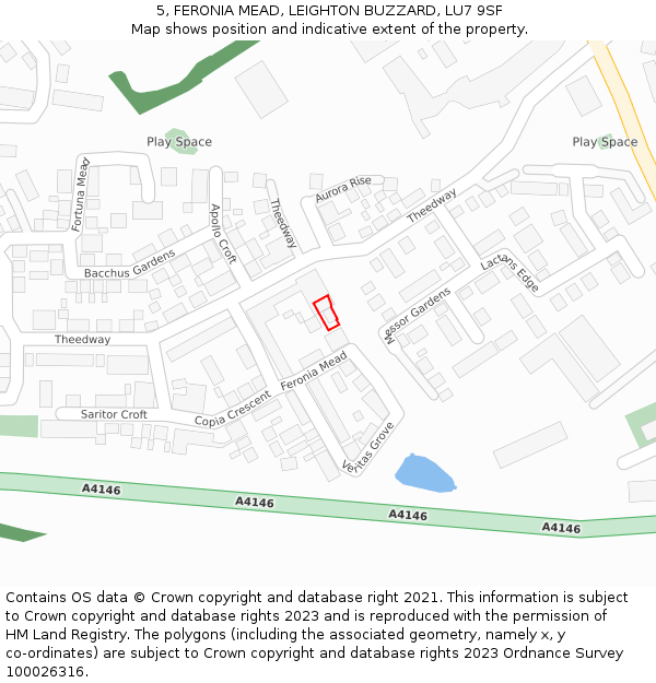 5, FERONIA MEAD, LEIGHTON BUZZARD, LU7 9SF: Location map and indicative extent of plot
