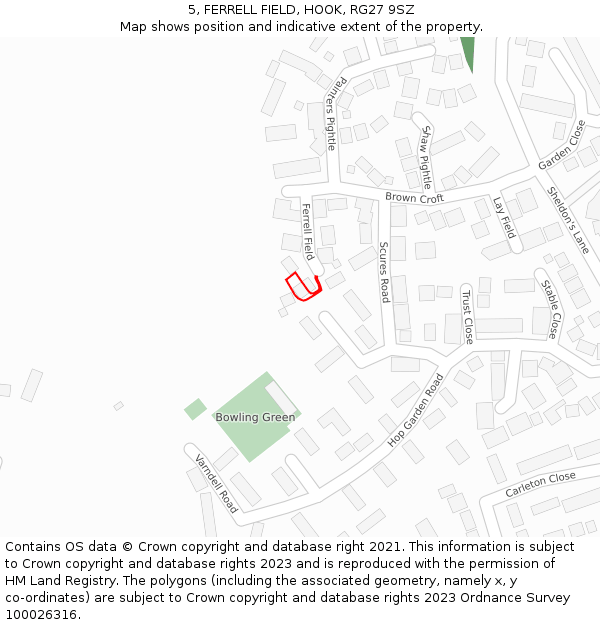 5, FERRELL FIELD, HOOK, RG27 9SZ: Location map and indicative extent of plot