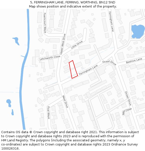 5, FERRINGHAM LANE, FERRING, WORTHING, BN12 5ND: Location map and indicative extent of plot