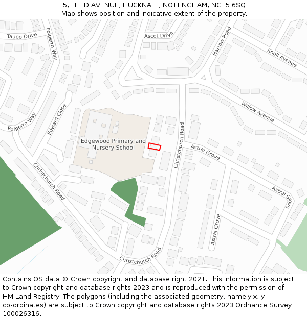 5, FIELD AVENUE, HUCKNALL, NOTTINGHAM, NG15 6SQ: Location map and indicative extent of plot