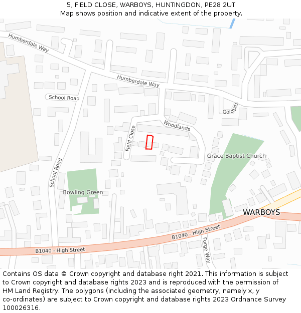 5, FIELD CLOSE, WARBOYS, HUNTINGDON, PE28 2UT: Location map and indicative extent of plot