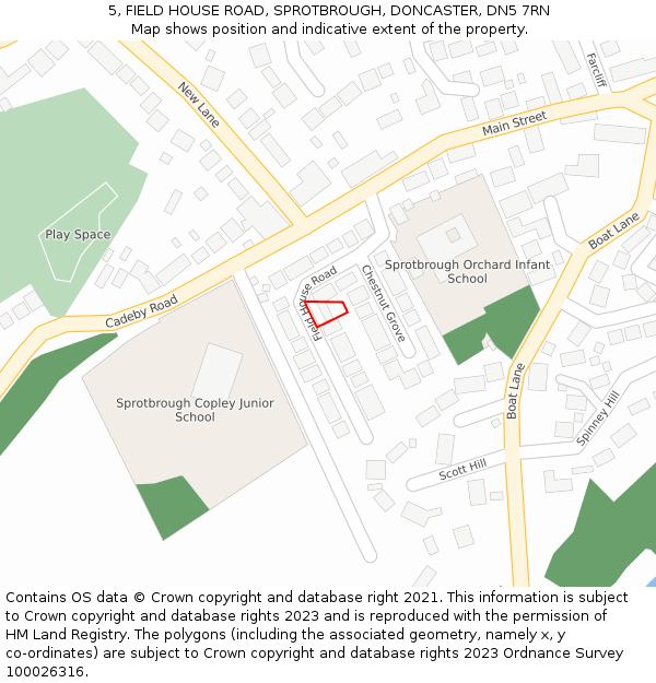 5, FIELD HOUSE ROAD, SPROTBROUGH, DONCASTER, DN5 7RN: Location map and indicative extent of plot