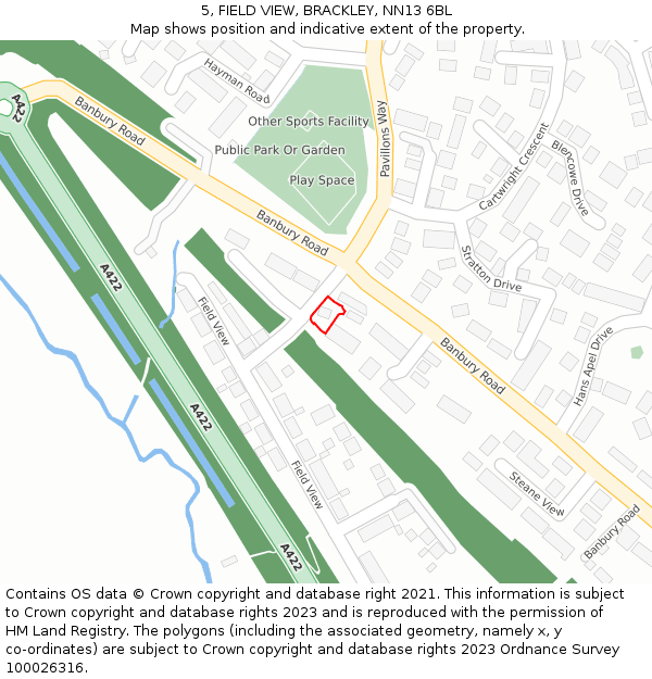 5, FIELD VIEW, BRACKLEY, NN13 6BL: Location map and indicative extent of plot