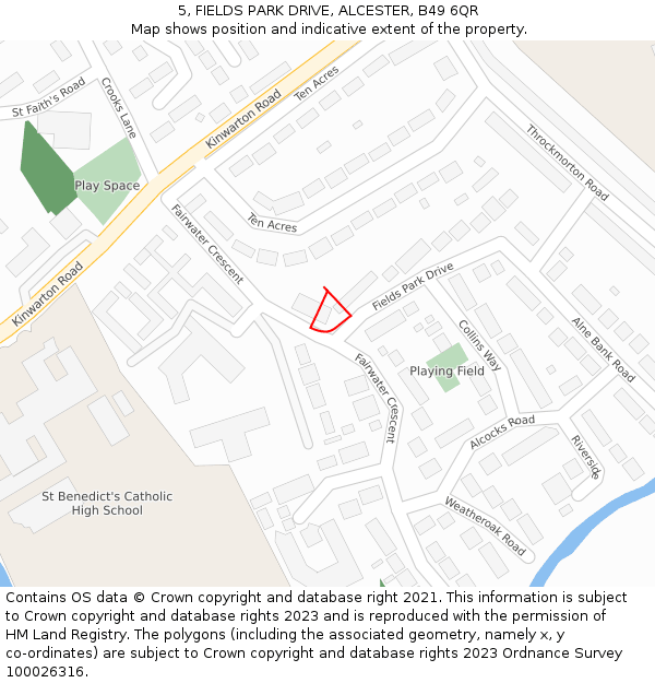 5, FIELDS PARK DRIVE, ALCESTER, B49 6QR: Location map and indicative extent of plot