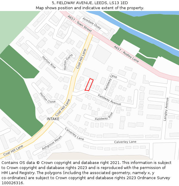 5, FIELDWAY AVENUE, LEEDS, LS13 1ED: Location map and indicative extent of plot