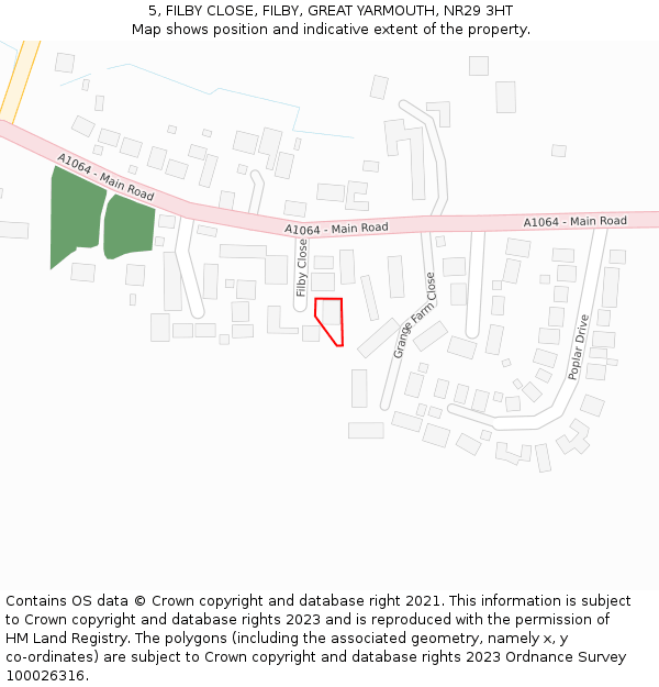 5, FILBY CLOSE, FILBY, GREAT YARMOUTH, NR29 3HT: Location map and indicative extent of plot