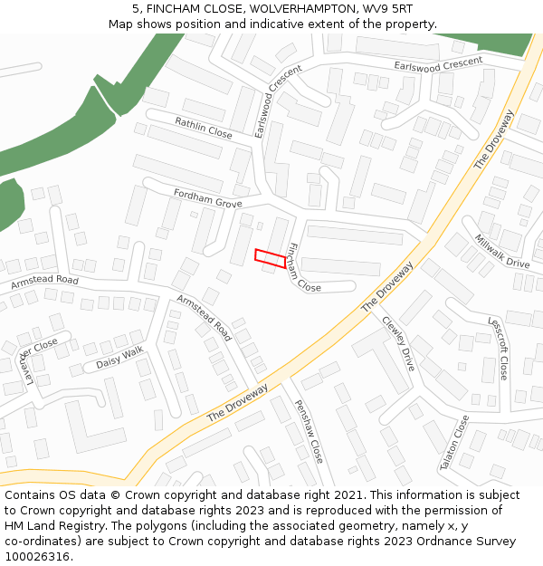5, FINCHAM CLOSE, WOLVERHAMPTON, WV9 5RT: Location map and indicative extent of plot