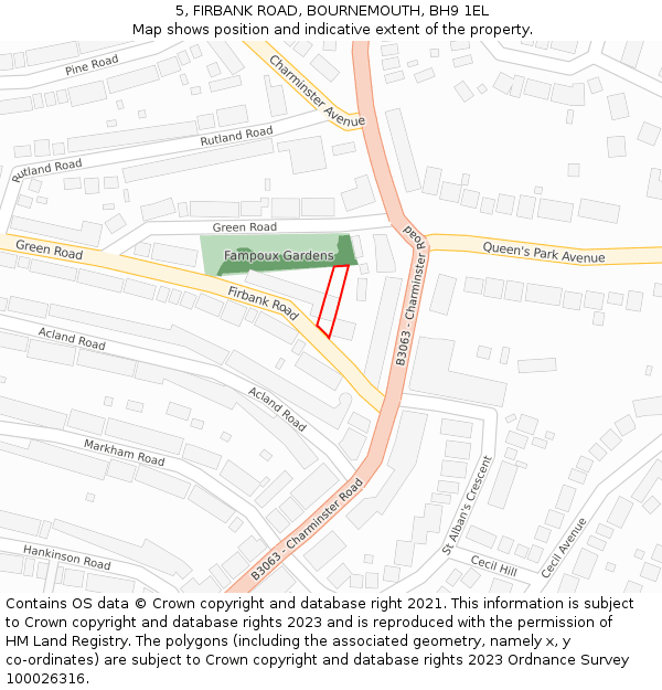 5, FIRBANK ROAD, BOURNEMOUTH, BH9 1EL: Location map and indicative extent of plot