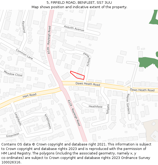 5, FIRFIELD ROAD, BENFLEET, SS7 3UU: Location map and indicative extent of plot