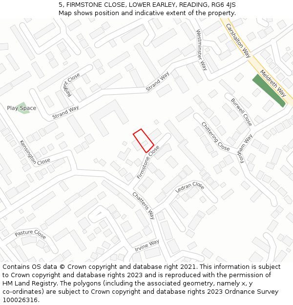 5, FIRMSTONE CLOSE, LOWER EARLEY, READING, RG6 4JS: Location map and indicative extent of plot
