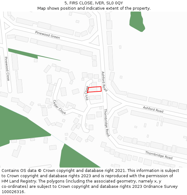 5, FIRS CLOSE, IVER, SL0 0QY: Location map and indicative extent of plot