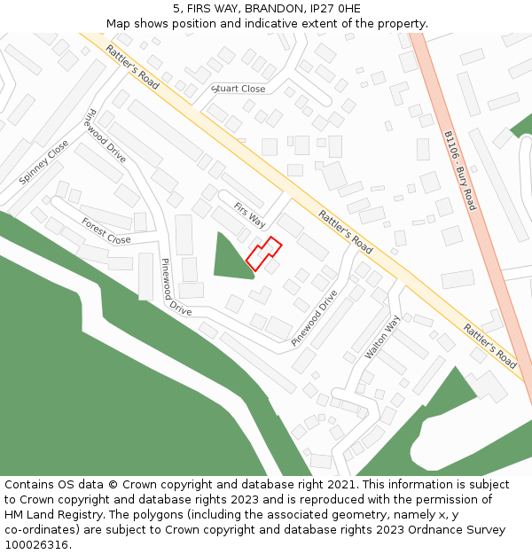 5, FIRS WAY, BRANDON, IP27 0HE: Location map and indicative extent of plot