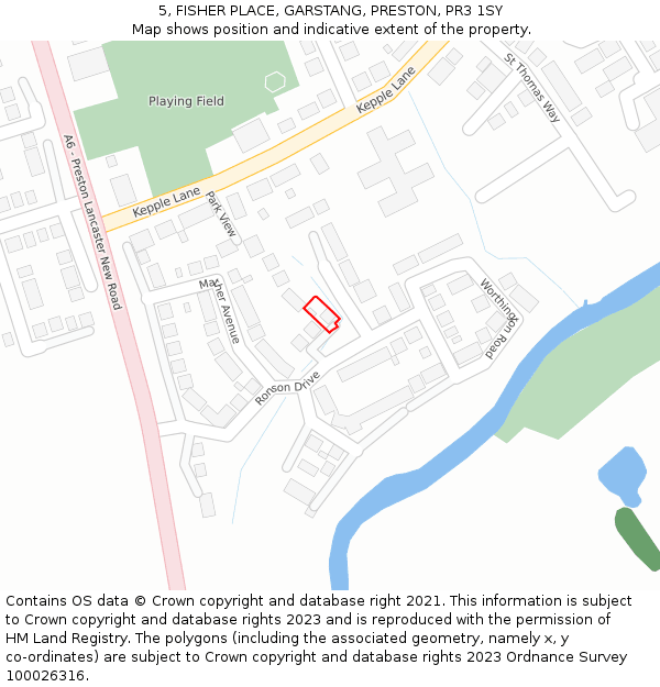 5, FISHER PLACE, GARSTANG, PRESTON, PR3 1SY: Location map and indicative extent of plot