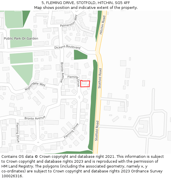 5, FLEMING DRIVE, STOTFOLD, HITCHIN, SG5 4FF: Location map and indicative extent of plot