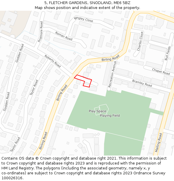 5, FLETCHER GARDENS, SNODLAND, ME6 5BZ: Location map and indicative extent of plot