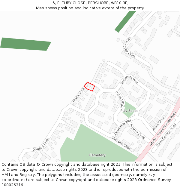 5, FLEURY CLOSE, PERSHORE, WR10 3EJ: Location map and indicative extent of plot