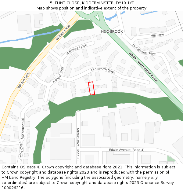 5, FLINT CLOSE, KIDDERMINSTER, DY10 1YF: Location map and indicative extent of plot