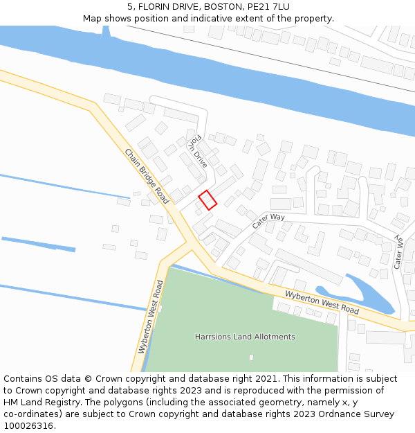 5, FLORIN DRIVE, BOSTON, PE21 7LU: Location map and indicative extent of plot