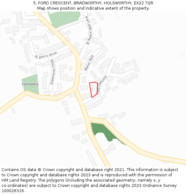5, FORD CRESCENT, BRADWORTHY, HOLSWORTHY, EX22 7QR: Location map and indicative extent of plot