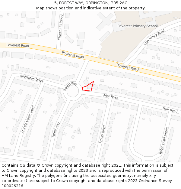 5, FOREST WAY, ORPINGTON, BR5 2AG: Location map and indicative extent of plot