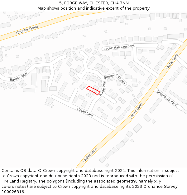 5, FORGE WAY, CHESTER, CH4 7NN: Location map and indicative extent of plot