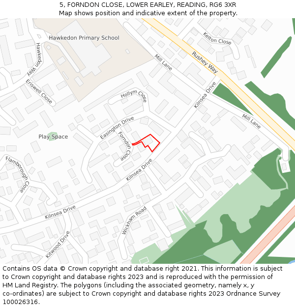 5, FORNDON CLOSE, LOWER EARLEY, READING, RG6 3XR: Location map and indicative extent of plot