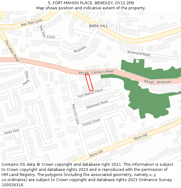 5, FORT MAHON PLACE, BEWDLEY, DY12 2PB: Location map and indicative extent of plot