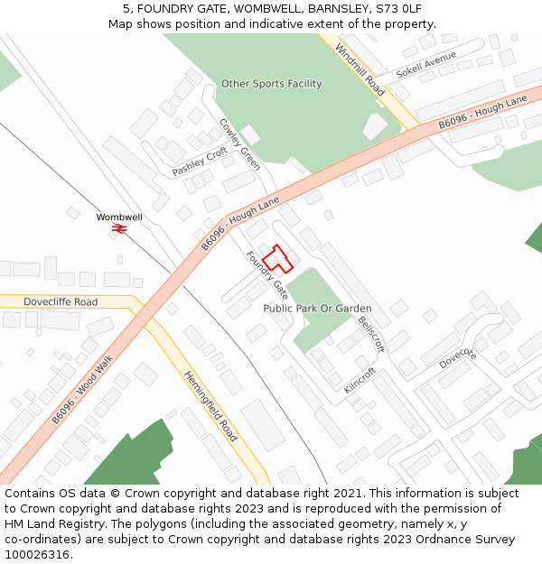 5, FOUNDRY GATE, WOMBWELL, BARNSLEY, S73 0LF: Location map and indicative extent of plot