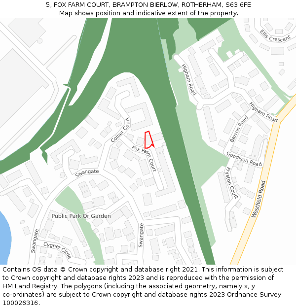 5, FOX FARM COURT, BRAMPTON BIERLOW, ROTHERHAM, S63 6FE: Location map and indicative extent of plot