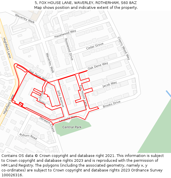 5, FOX HOUSE LANE, WAVERLEY, ROTHERHAM, S60 8AZ: Location map and indicative extent of plot
