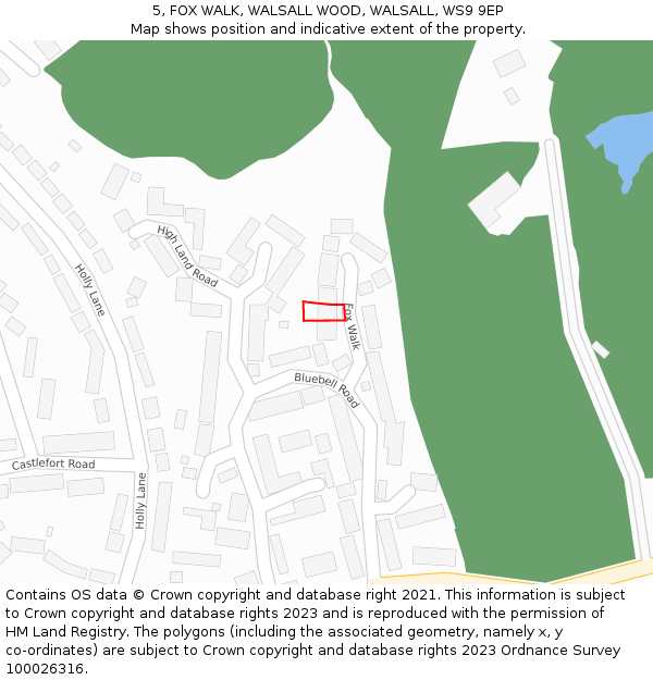 5, FOX WALK, WALSALL WOOD, WALSALL, WS9 9EP: Location map and indicative extent of plot