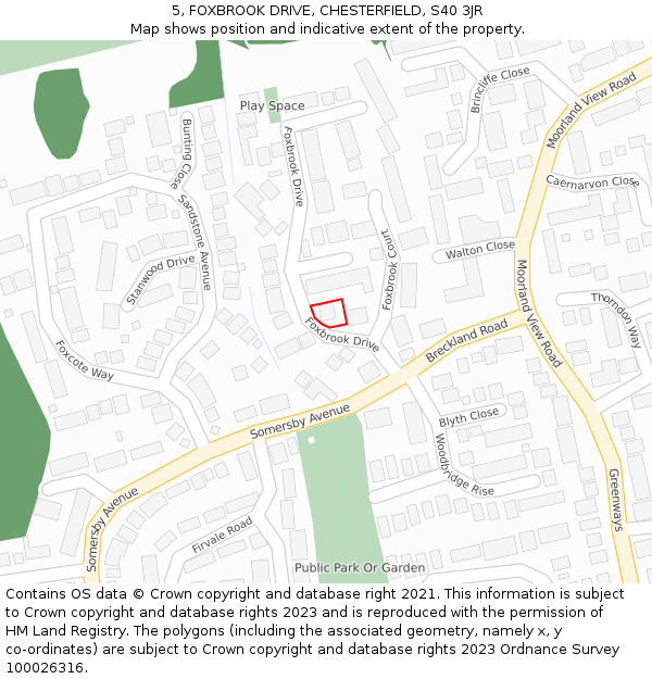 5, FOXBROOK DRIVE, CHESTERFIELD, S40 3JR: Location map and indicative extent of plot