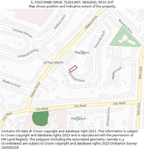 5, FOXCOMBE DRIVE, TILEHURST, READING, RG31 5HT: Location map and indicative extent of plot
