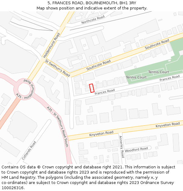 5, FRANCES ROAD, BOURNEMOUTH, BH1 3RY: Location map and indicative extent of plot