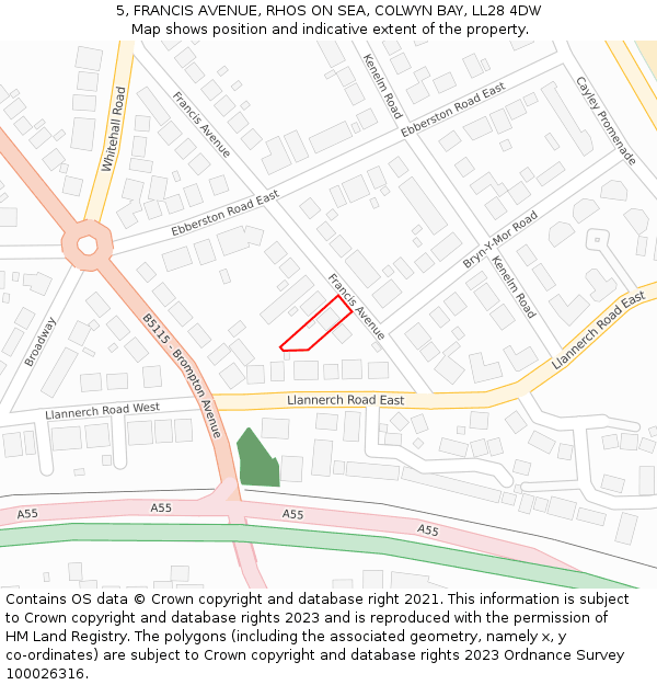 5, FRANCIS AVENUE, RHOS ON SEA, COLWYN BAY, LL28 4DW: Location map and indicative extent of plot