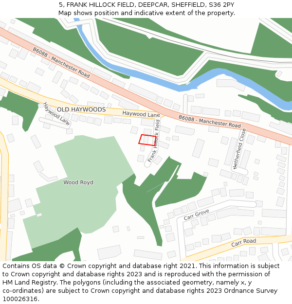 5, FRANK HILLOCK FIELD, DEEPCAR, SHEFFIELD, S36 2PY: Location map and indicative extent of plot