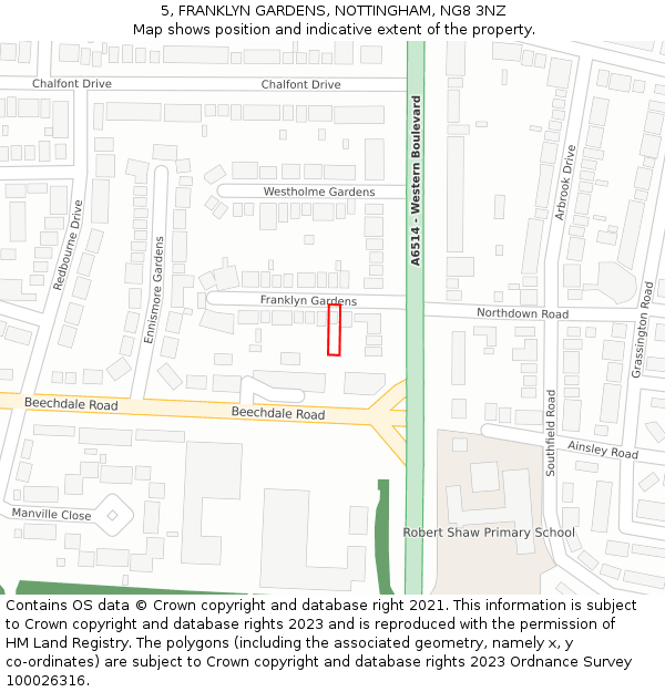 5, FRANKLYN GARDENS, NOTTINGHAM, NG8 3NZ: Location map and indicative extent of plot