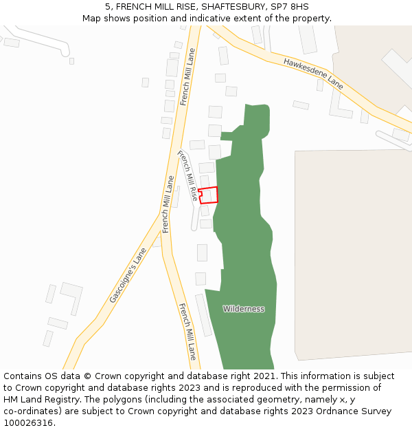5, FRENCH MILL RISE, SHAFTESBURY, SP7 8HS: Location map and indicative extent of plot
