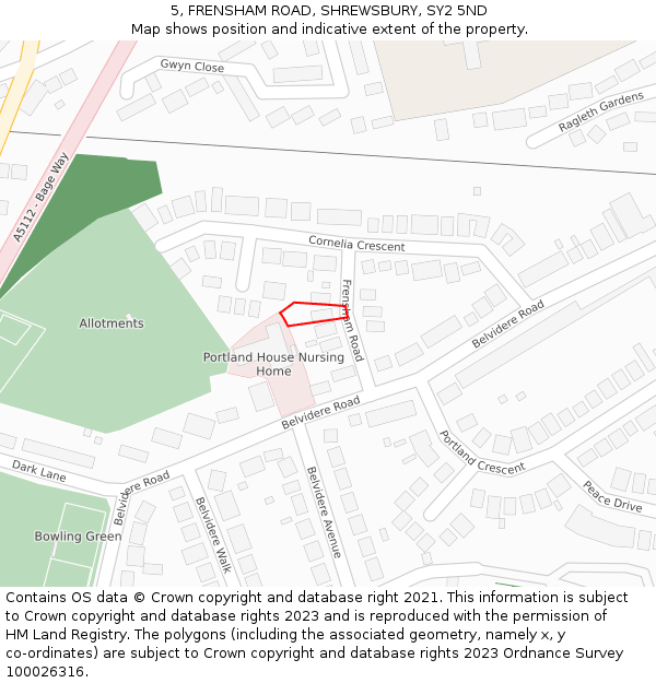 5, FRENSHAM ROAD, SHREWSBURY, SY2 5ND: Location map and indicative extent of plot